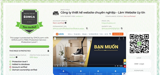 Chứng nhận DMCA trên website